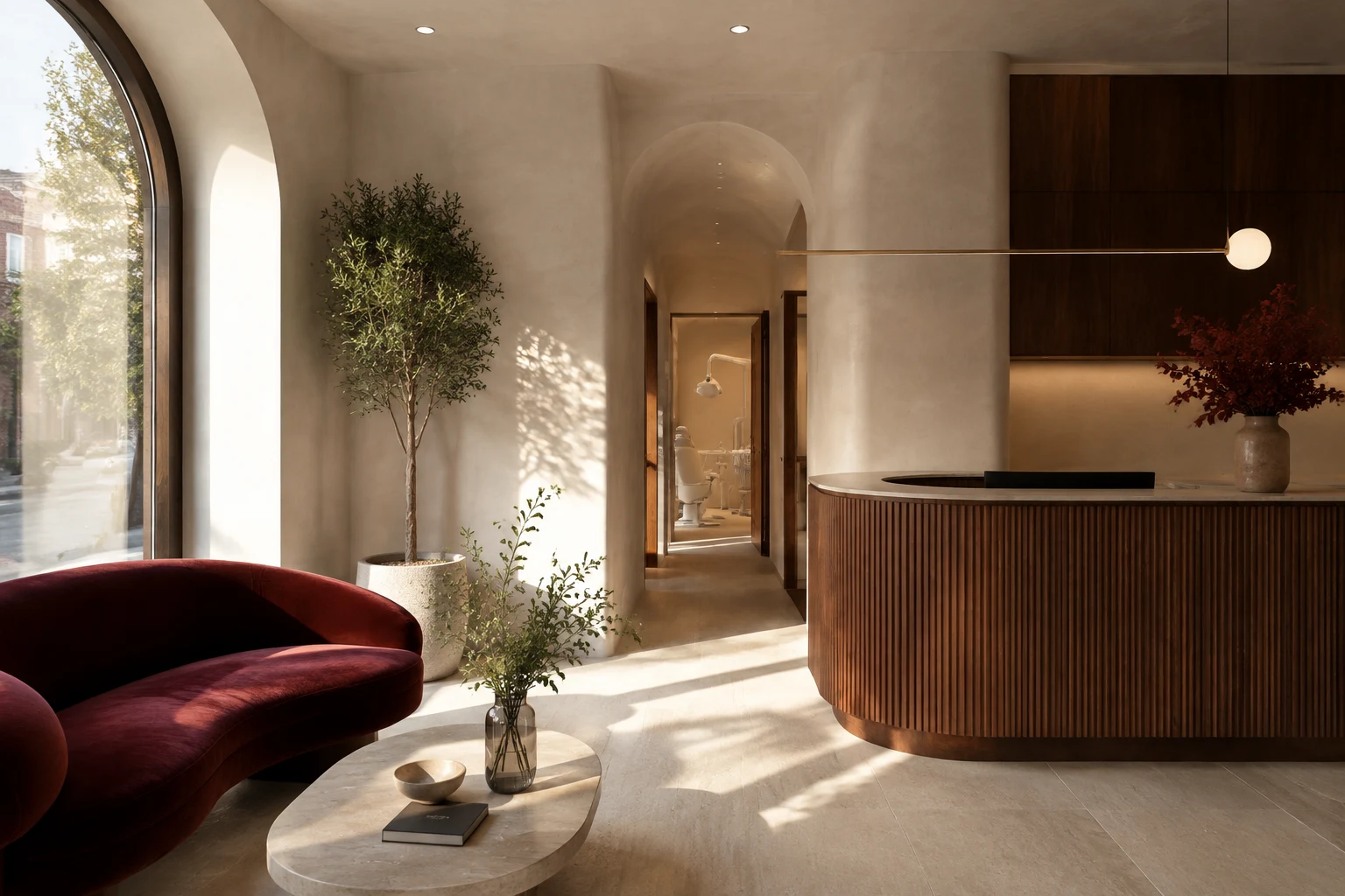 BrightSmile studio with burgundy seating